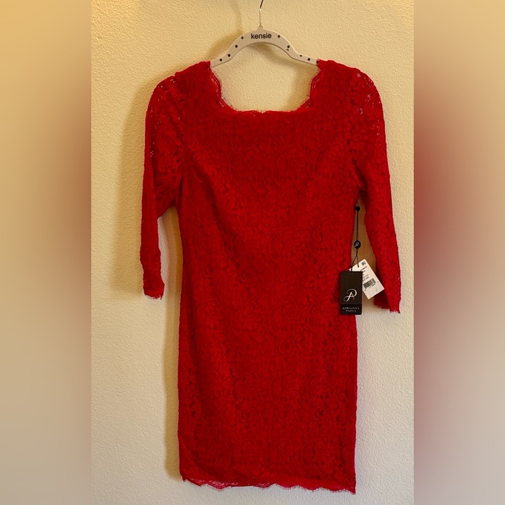 Adrianna Papell NWT Red Lace Long Sleeve Party Dress